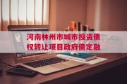 河南林州市城市投资债权转让项目政府债定融