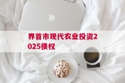 界首市现代农业投资2025债权